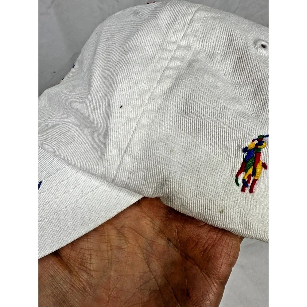 Polo Ralph Lauren Baseball Cap White Rainbow Embroidered Horses Cotton As Is